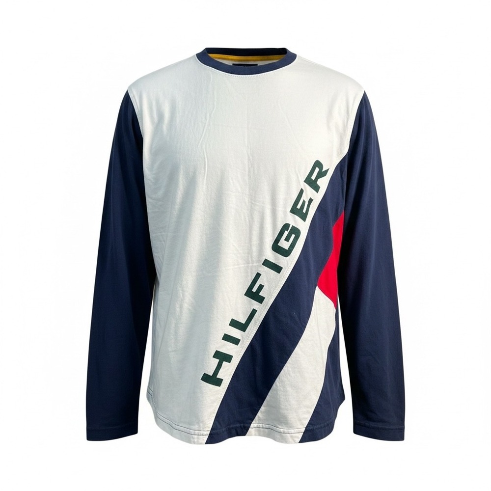 Tommy Hilfiger Mens Colorblock Long Sleeve Graphic T-Shirt L Navy White Green